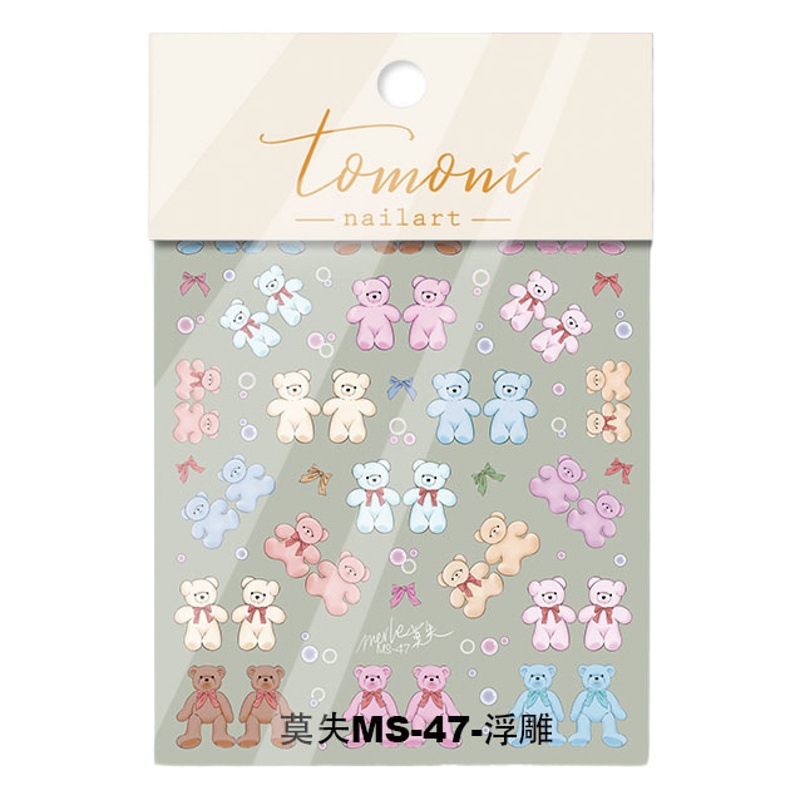 Verano conjunto-nombre pegatinas de uñas burbuja oso lindo alivio ultra-Delgado tulipán rejilla decoración pequeño patrón estilo japonés