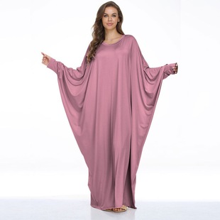 Amazon plus size Women Bat Robe Casual dress Robe Round Neck Elacite Cuff Women Cross Border Clothes