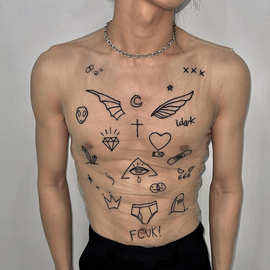 跨境热销透明卡通男士背心 设计感内搭弹力无袖T恤男修身印花背心