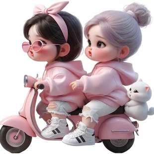 Cute Girl Cartoon Little Girl Children's Room Stickers Motorcycle Electric Vehicle Body Covering Scratch Decorative Stickers