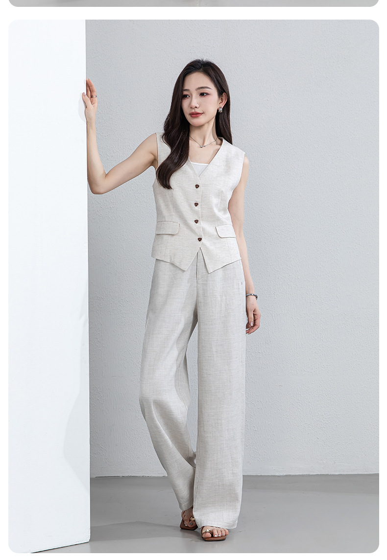 Áo vest gile nữ cổ chữ V chất liệu linen phối sợi Tencel, dáng suông nhẹ, thích hợp mặc ngoài đi làm — Áo gi lê - 65308 Mochamus chi tiết 30