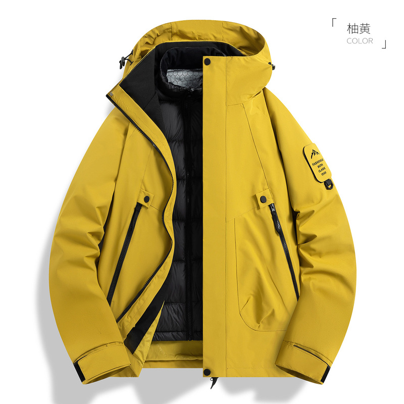 マウンテントレンドジャケット、防風防水スリーインワンダウン登山ジャケット、ベルベットサーマルジャケット、カスタムプリントロゴ|undefined