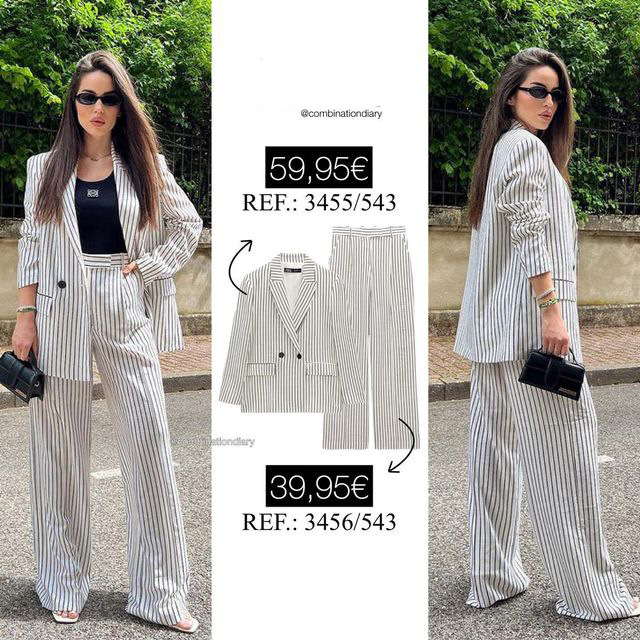 GraceChic, set di pantaloni larghi a gamba larga con tasche doppiopetto a righe da donna, primavera europea e americana_voghion.com