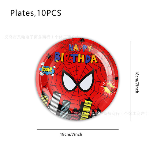 Cross-border black spiderman party paper plate tissue tablecloth hero spiderman tableware birthday decoration