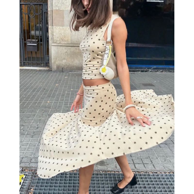 Cross-Border Wholesale French-Style Polka Dot Vacation Tops, Simple Summer Vests, Retro Vibe, New Korean-Style Blouses Cross-Border Wholesale French-Style Polka Dot Vacation Tops, Simple Summer Vests, Retro Vibe, New Korean-Style Blouses