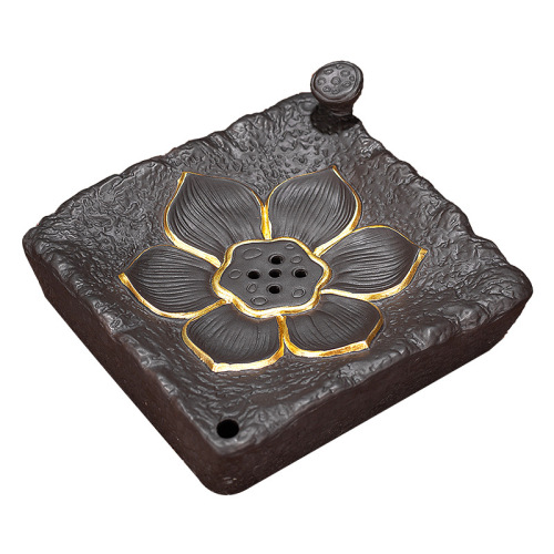 Gold-Trimmed Zisha Teapot Stand, Lotus Dry Brew Platform, Gongfu Tea Set Teapot Mat, Tea Brewing Stand, Ceramic Tea Accessories, Tea Trivet