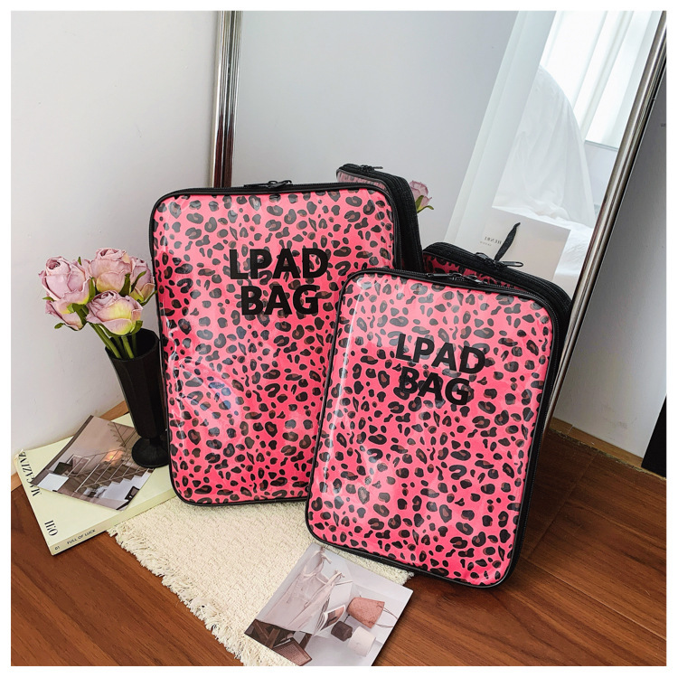 Cross-border Korean new transparent leopard print 11inch iPad sleeve bag, trendy and cool 14inch laptop storage bag