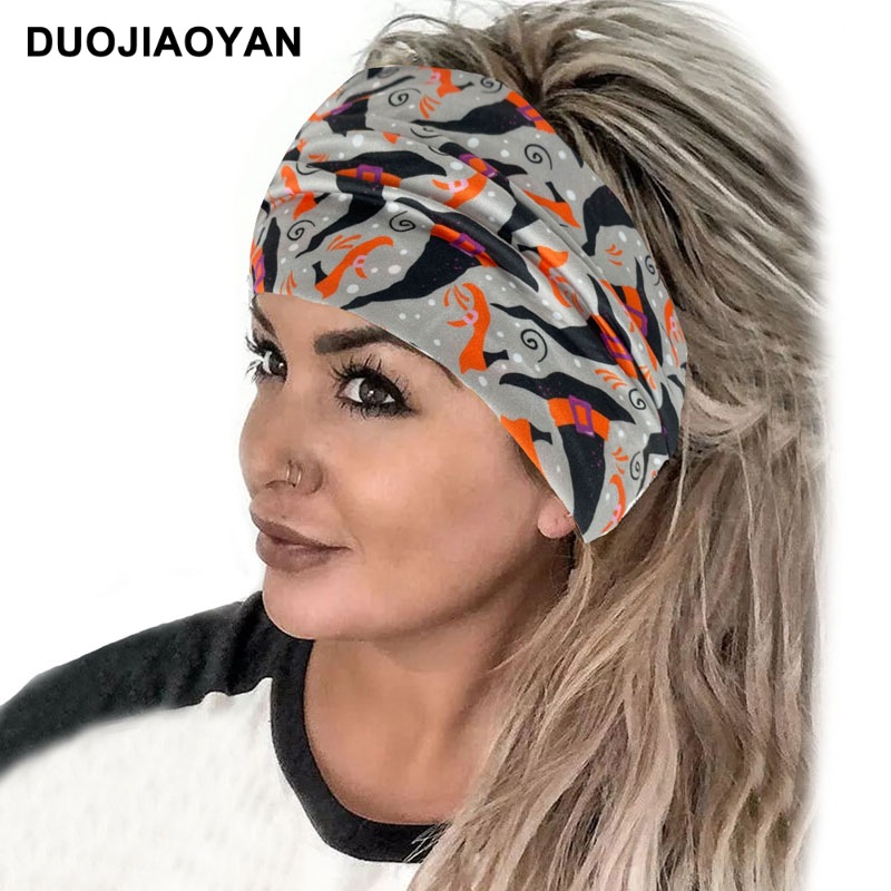 Halloween Printed Headband With Spooky Pumpkin Pattern Design_voghion.com