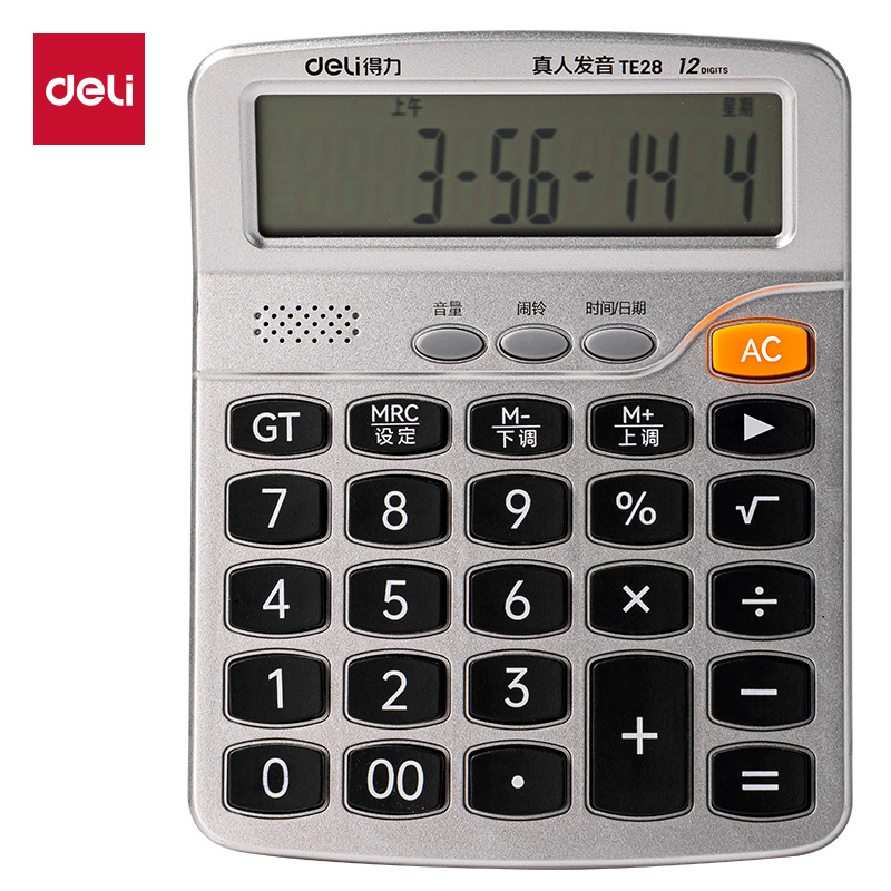 Calculadora de voz DELITTE28 portátil de 12 bits de pantalla ancha computadora multifuncional de contabilidad de oficina