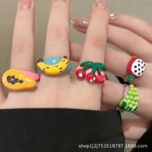 复古滴釉卡通水果开口戒指女夏天甜美少女气质食指戒小众个性指环