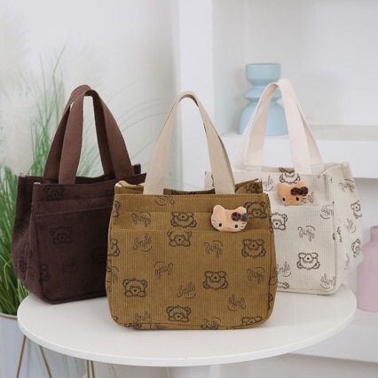 New Large-Capacity Handbag for Women, Fashionable Corduroy Bag for Moms, Simple Lunch Box Bag for Students, Suitable for Going Out and Work New Large-Capacity Handbag for Women, Fashionable Corduroy Bag for Moms, Simple Lunch Box Bag for Students, Suitable for Going Out and Work