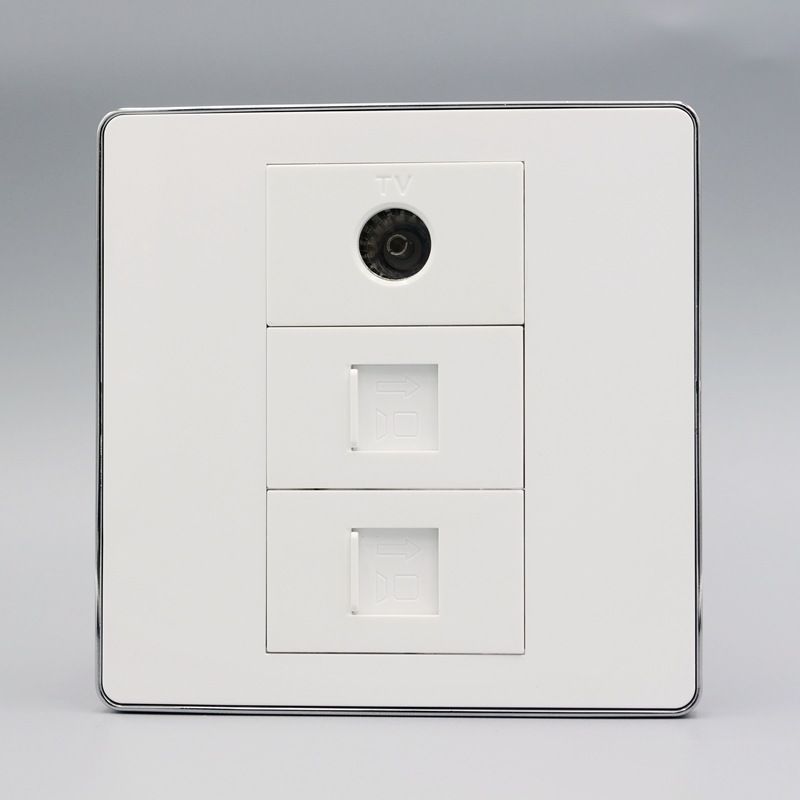 银边86型2个网络+1个电视组合插座面板电脑面板 有线电视墙插面板