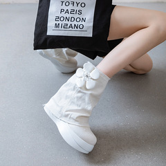 白色馬丁靴女款2023秋季新款牛仔褲管短靴厚底增高小個子秋季單靴