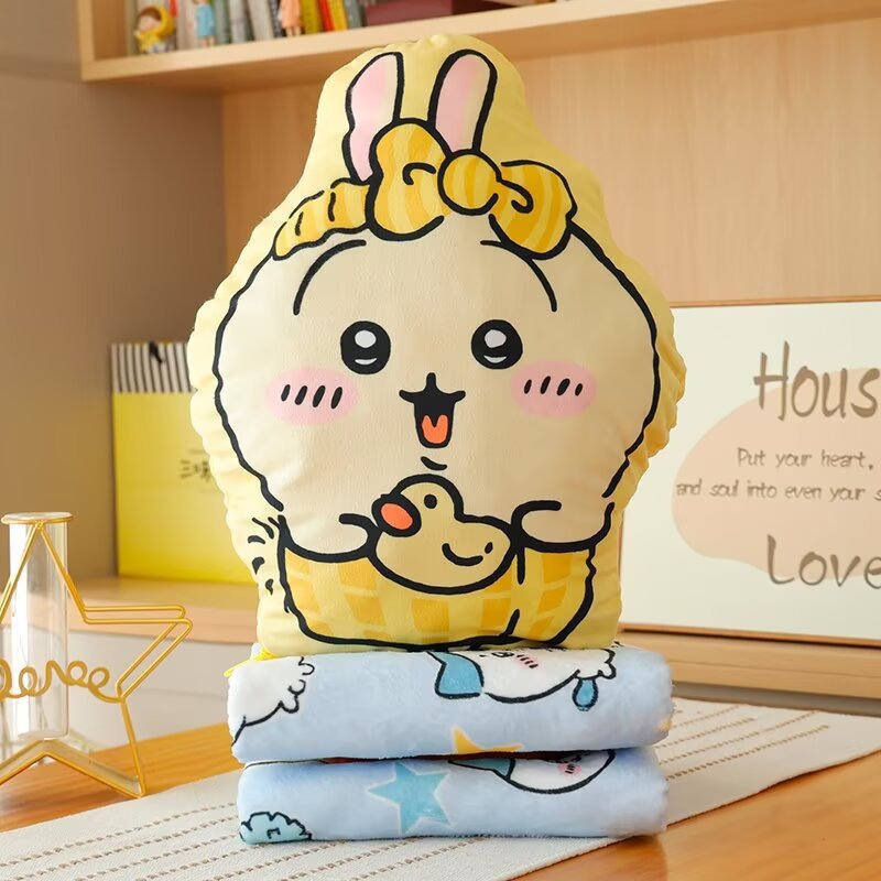 유카타 노란 토끼 베개와 담요 투인원