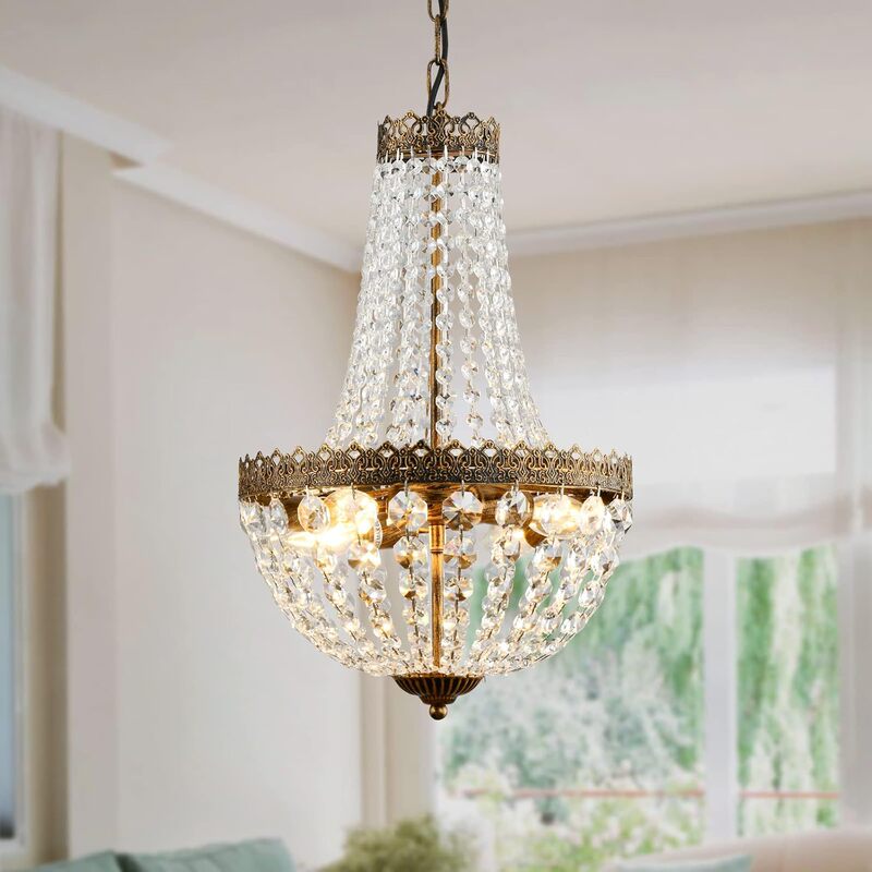 Cross-Border Exclusive Crystal Chandelier Rustic Pendant Light Bronze Finish Ceiling Fixture Suitable for Living Room Bedroom