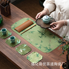 中式織錦干泡刺繡竹子茶席防水雙面海棠茶席桌旗布藝禪意茶道配件