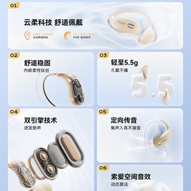 GD31蓝牙耳机无线挂耳式气骨传导开放不入耳跑步运动2025新款|undefined