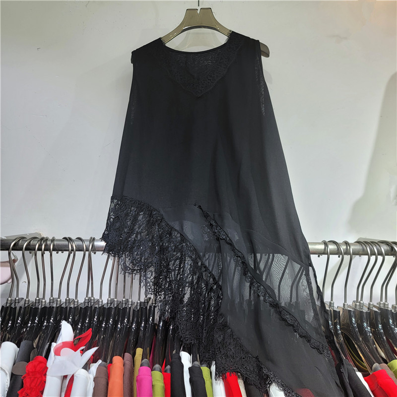 Irregular biselado V-cuello sin mangas chaleco vestido de mujer primavera y verano nuevo encaje de costura medio y largo plegado top image 2