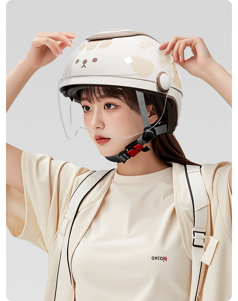 Cute All-Season Electric Motorcycle Helmet for Women with 3C Certification, Winter Warm Battery Bike Safety Helmet