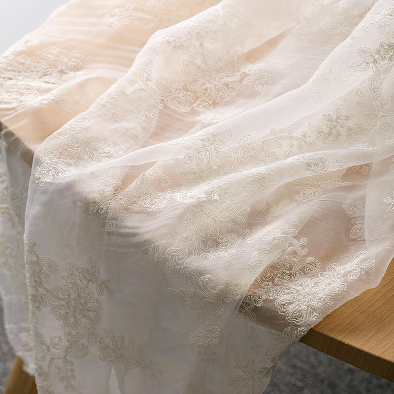 Organza Embroidered Fabric Soft Beige Handmade DIY Soft Clothing Cloth Head Lace Embroidered Mesh Hanfu Fabric Organza Embroidered Fabric Soft Beige Handmade DIY Soft Clothing Cloth Head Lace Embroidered Mesh Hanfu Fabric