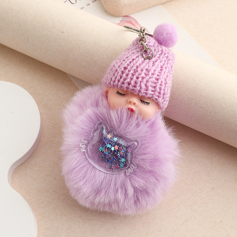 Amor dorado muñeca de sueño imitación de conejo bola de pelo colgante lindas bolsas escolares colgantes para niñas joyas de peluche llaveros