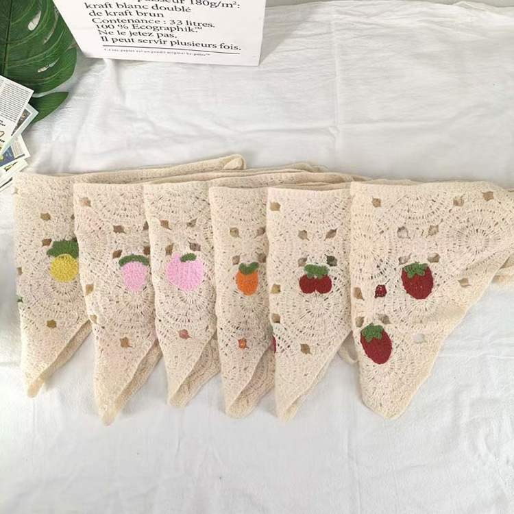 Woven Hand Hook Triangle Scarf Women's Colorful Pattern Cow Solid Color Tie Headwear Holiday Style Ethnic