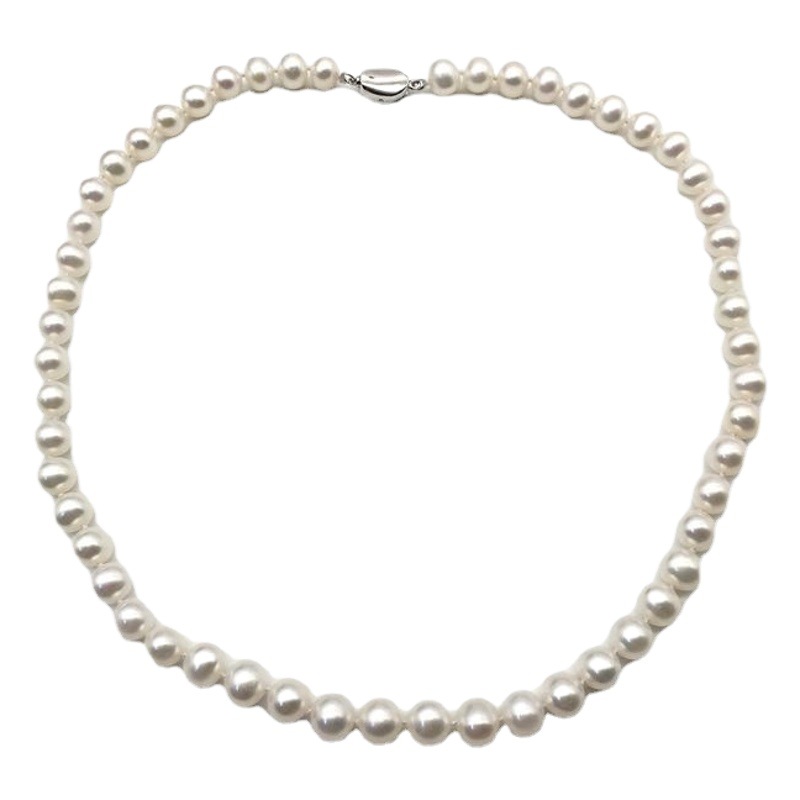 Vintage Plain Chain Natural Freshwater Pearl Clavicle Chain 7 8 9 Round Pearls with Slight Imperfections and Strong Luster Wholesale Pearl Necklace