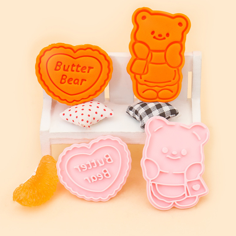 Molde de galletas de oso de mantequilla Postre de oso de oso de marca de galletas fondant prensa manual 3D herramienta de horneado de prensa tridimensional