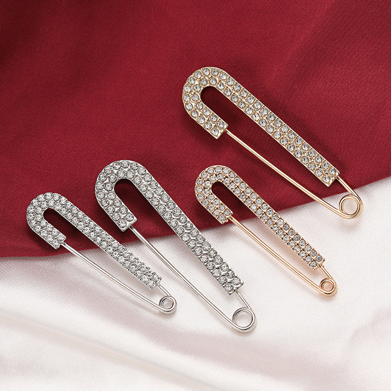 Light Luxury Double Row Rhinestone Pin Clothes Waist Tight Artifact Waist Tight Pin Garment Fixed Anti-running Brooch Decorative Needle