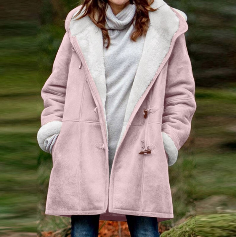 European and American 2021 Amazon Cross-border Solid Color Casual Button Cardigan Warm Mid-length Hooded Pocket Women's Coat