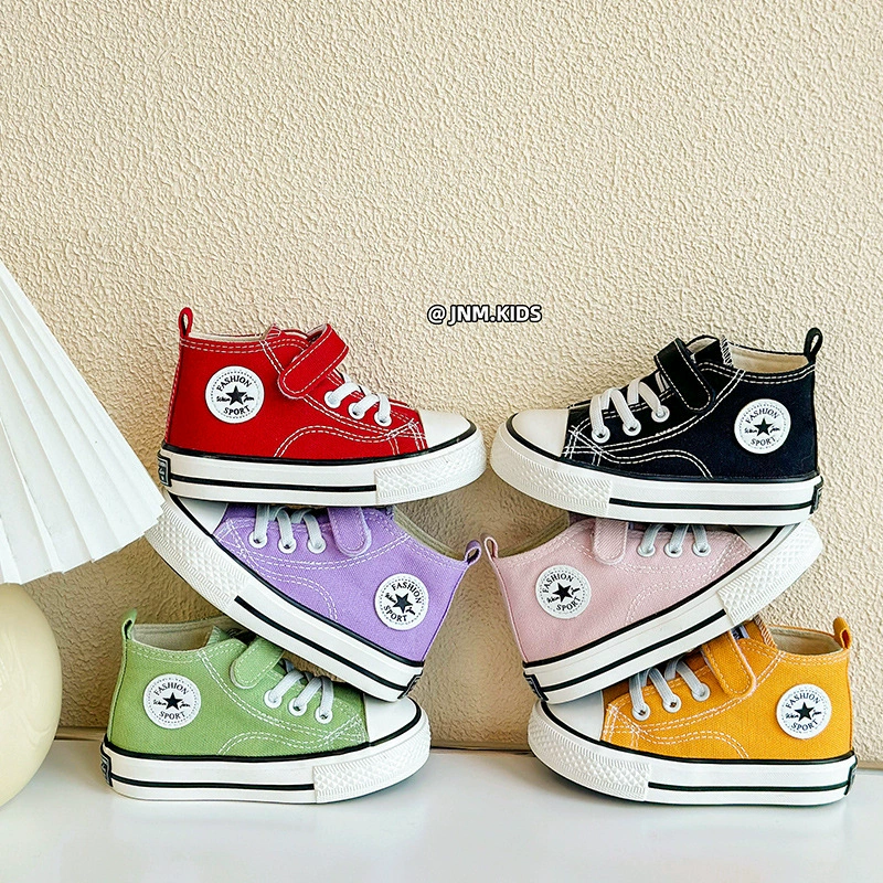 Корейская версия детских туфель из холста с высокой бандой