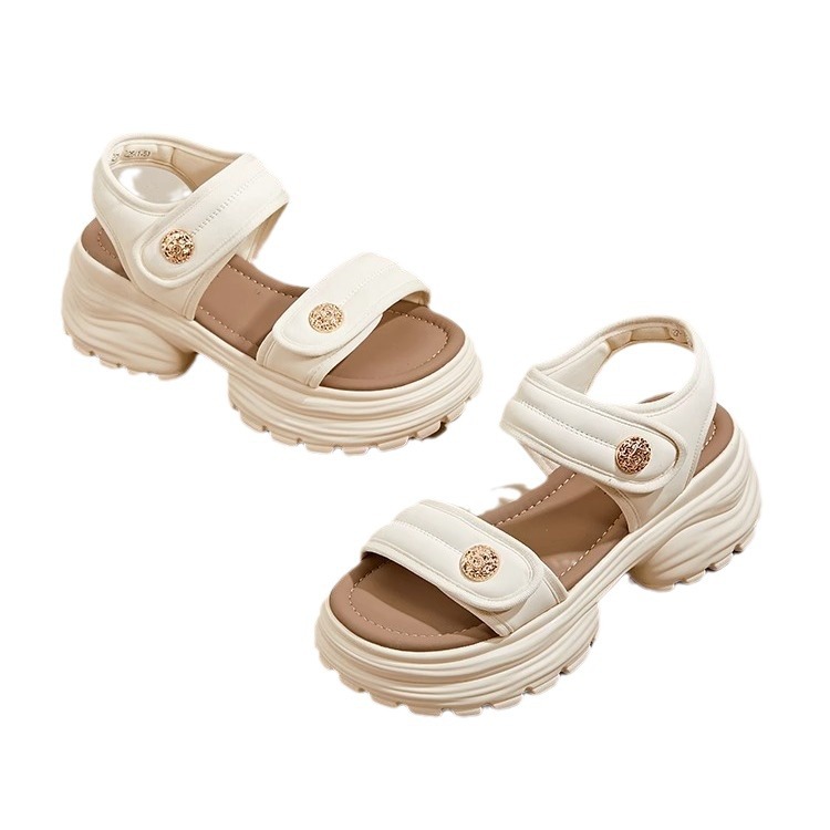 Chao no sur ~ sandalias de fondo grueso para mujeres verano 2024 nuevos zapatos casuales de velcro huecos aumentan la altura de los zapatos romanos para mujeres
