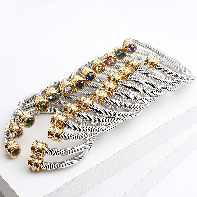 Titanium Steel Bracelet Colorful Diamond Twist Bangle Jewelry Wholesale display picture 5