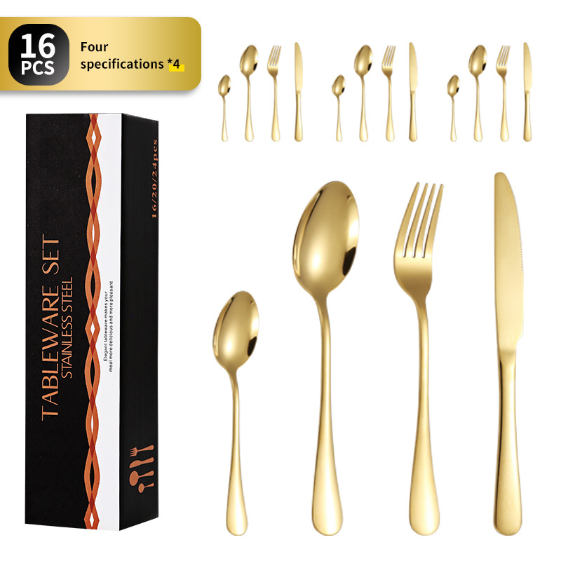 Amazon popular vajilla de acero inoxidable occidental 16 piezas traje 1010 cuatro piezas principales cuchillo, tenedor y cuchara traje de caja de regalo transfronterizo