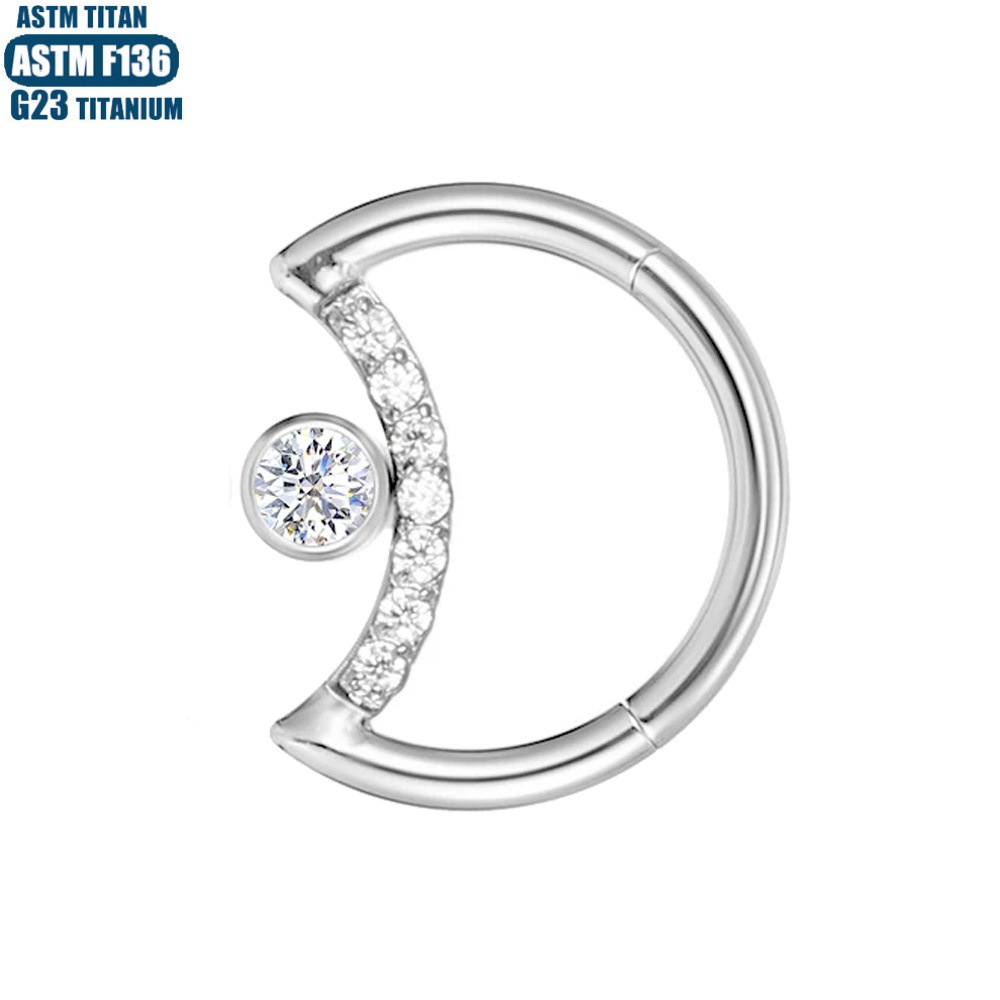 F136 Titanium Alloy Seamless Moon Nose Ring with CZ - Diamond Earring Tragus Septum Piercing Jewelry detail image 14