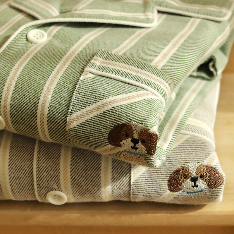 Autumn Couple's New Pure Cotton Flannel Simple Casual High-End Striped Men's Home Wear Long-Sleeved Suit