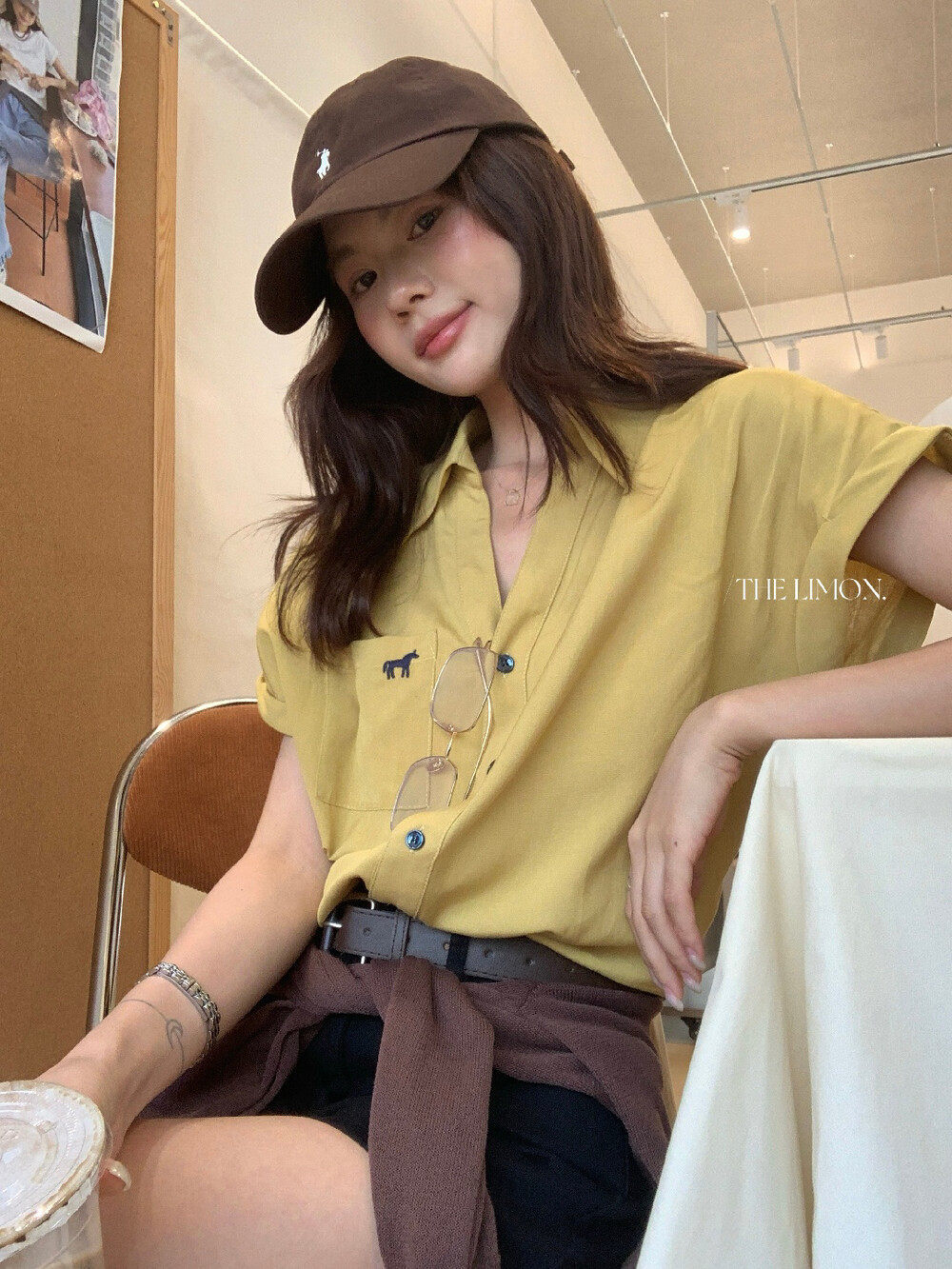 Áo sơ mi nữ tay ngắn cổ bẻ phong cách học viện Hàn Quốc, thêu hoa, dáng rộng — màu trắng, xanh lá cây, màu vàng, Xanh da trờicolor chi tiết 10