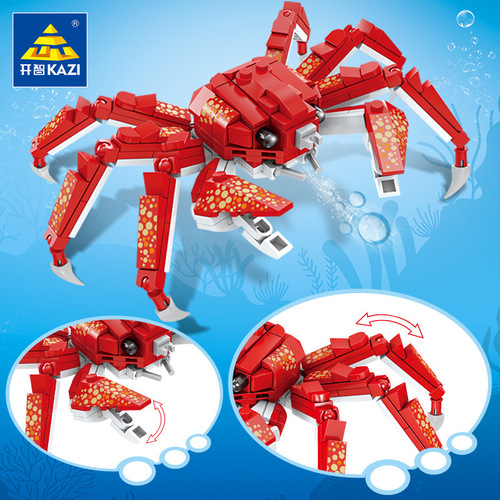 Kaizhi 80045 Ocean World King Crab Lobster Octopus Shark Assembly Model Children's Assembly Building Block Toy