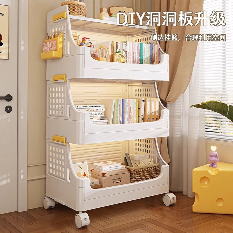 子供のおもちゃ収納キャビネット家庭用トロリー収納ラック収納ボックス透明車輪付き収納キャビネットベビースナック|undefined