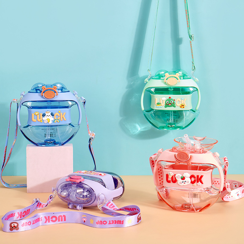 Creativo donut de dibujos animados aerosol transparente paja flash taza plástico niños con mango cuerda la honda portátil