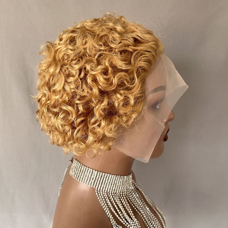 Pixiecurlywigs Xuchang Wig 13X1 Front Lace Machine-Made Wig Real Human Hair Short Style Real Human Hair Short Curly