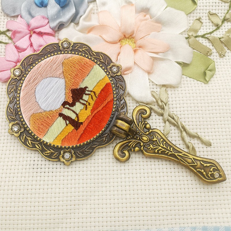 Entrega de una pieza bordado bricolaje paquete de material hecho a mano auto-bordado tela maquillaje espejo novicio estilo antiguo mano laminado espejo