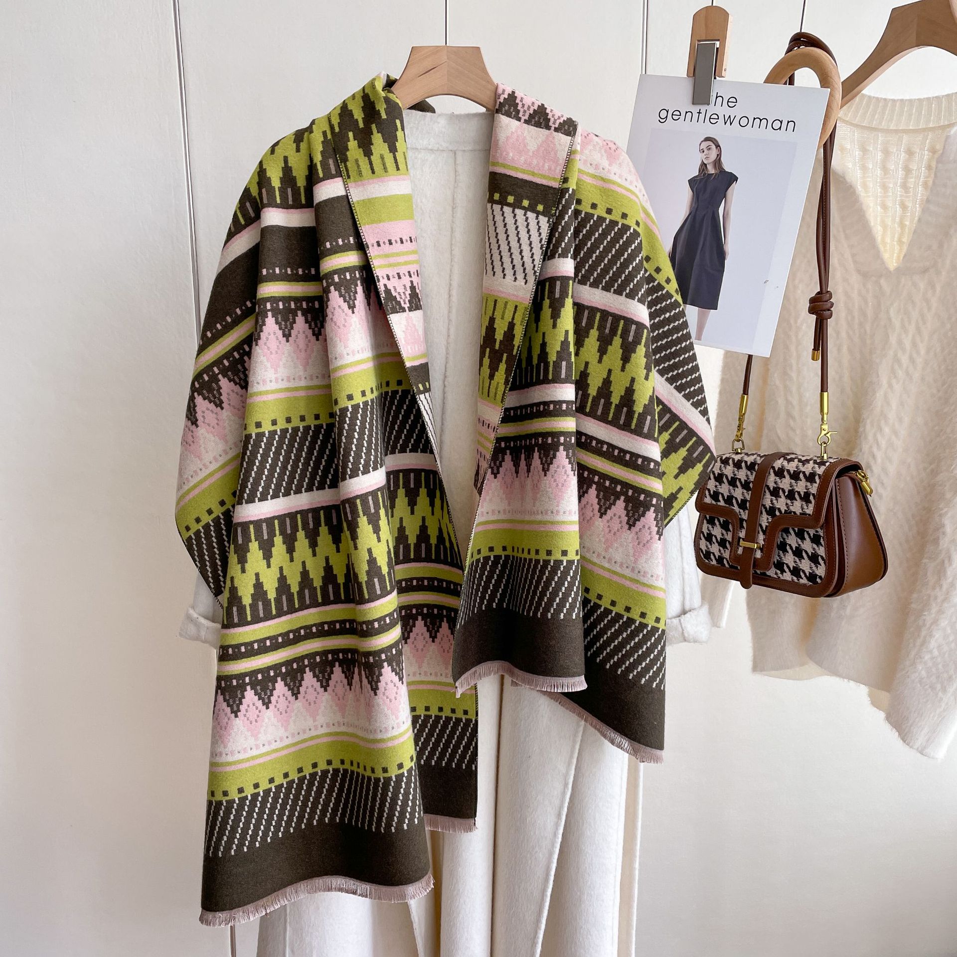 Otoño e Invierno nuevo retro bohemio rombo contraste color Plaid bufanda doble cara Cachemira-como moda cálido chal