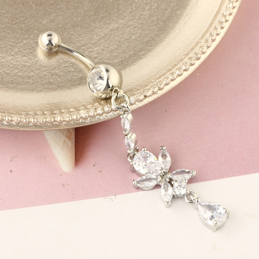 Rose Gold AAA Zircon Navel Ring Stainless Steel Body Piercing Jewelry detail image 8