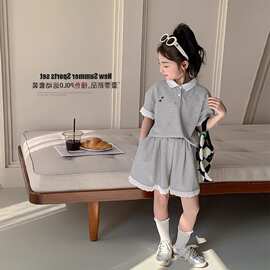 女童夏套装2025新款夏季学院风POLO衫小女孩童装女装儿童运动套装