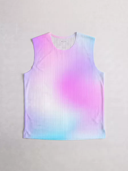 New summer collection: rainbow gradient quick-drying tank top for men, featuring a breathable mesh design, sleeveless style, and suitable for sports and fitness activities, in an American basketball and gym wear aesthetic