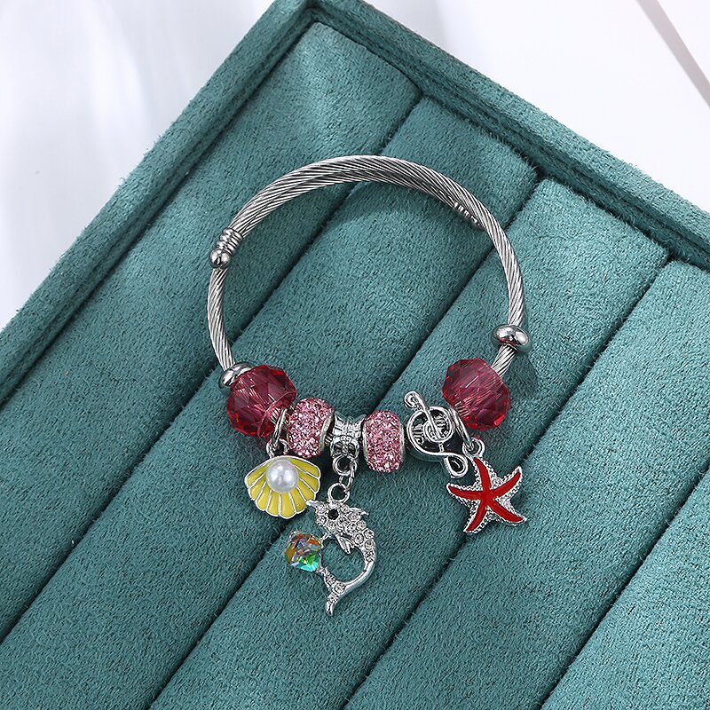 Style De Bande Dessinée Coquille Acier Inoxydable Strass Bracelets Manchette display picture 2