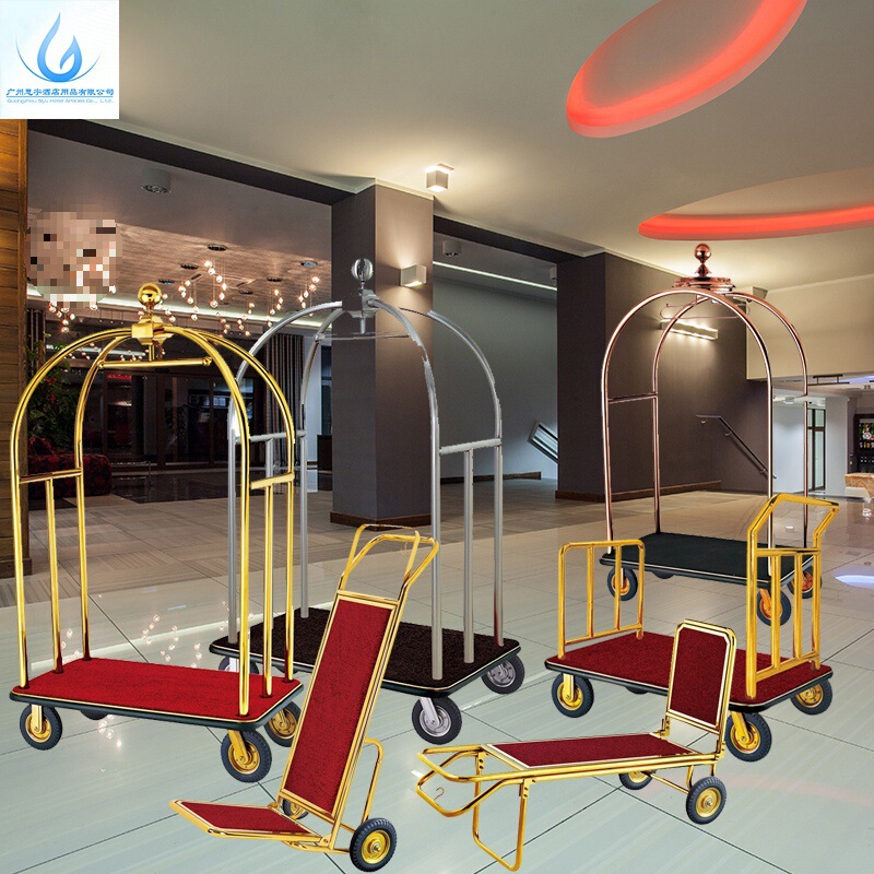 Stainless Steel Luggage Cart Hotel Lobby Hand-Pushed Luggage Cart Airport Station Cargo Transport Multi-Purpose Service Cart