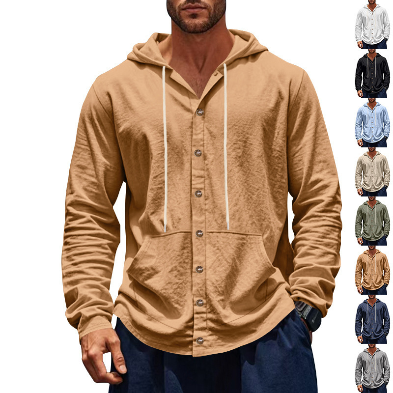 Herren Kapuzenpullover Aus Leinen Langarm Für Strand Und Alltag_voghion.com