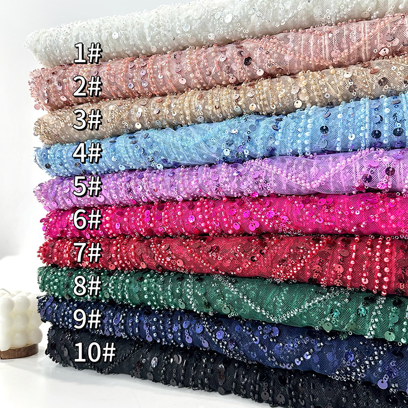 African Beads vestido de boda telas de perlas pesadas tubo de conchas de perlas telas bordadas sequillas vestido de fiesta hilo de encaje image 3
